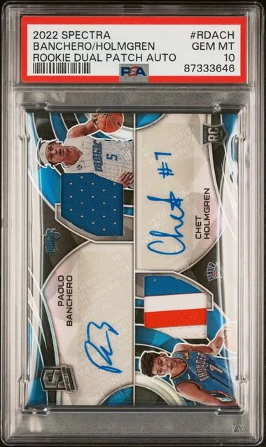 2022-23 Panini Spectra Chet Holmgren/Paolo Banchero Dual Patch Autographs #RDACH card image