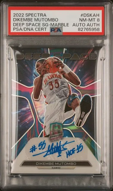 2022-23 Panini Spectra Dikembe Mutombo Deep Space Signatures Marble #DS-KAH card image