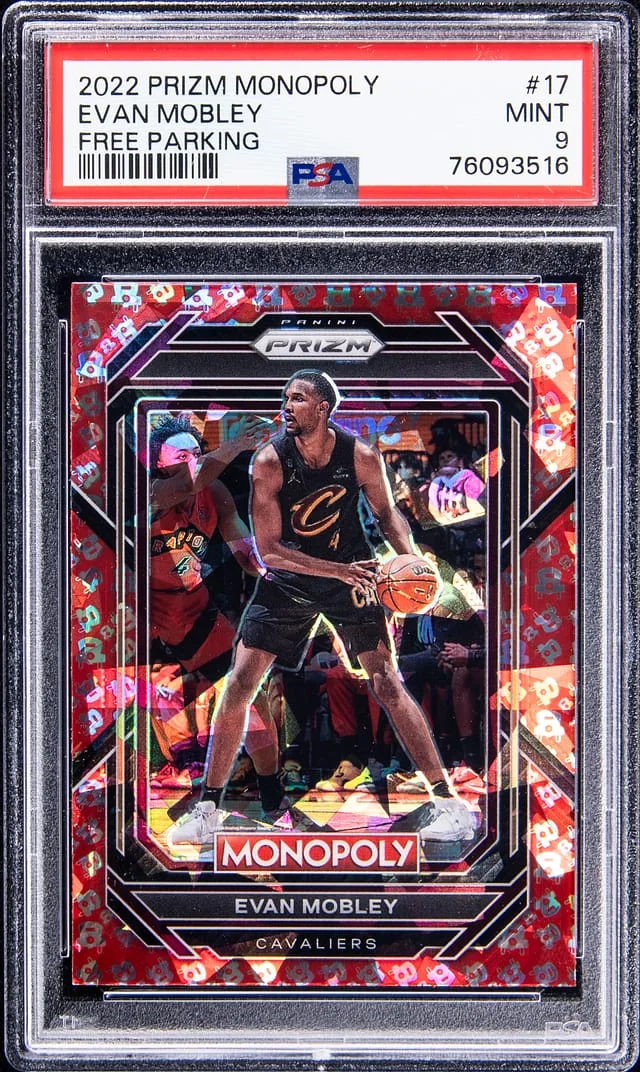 2022-23 Prizm Evan Mobley Monopoly Free Parking #17 card image