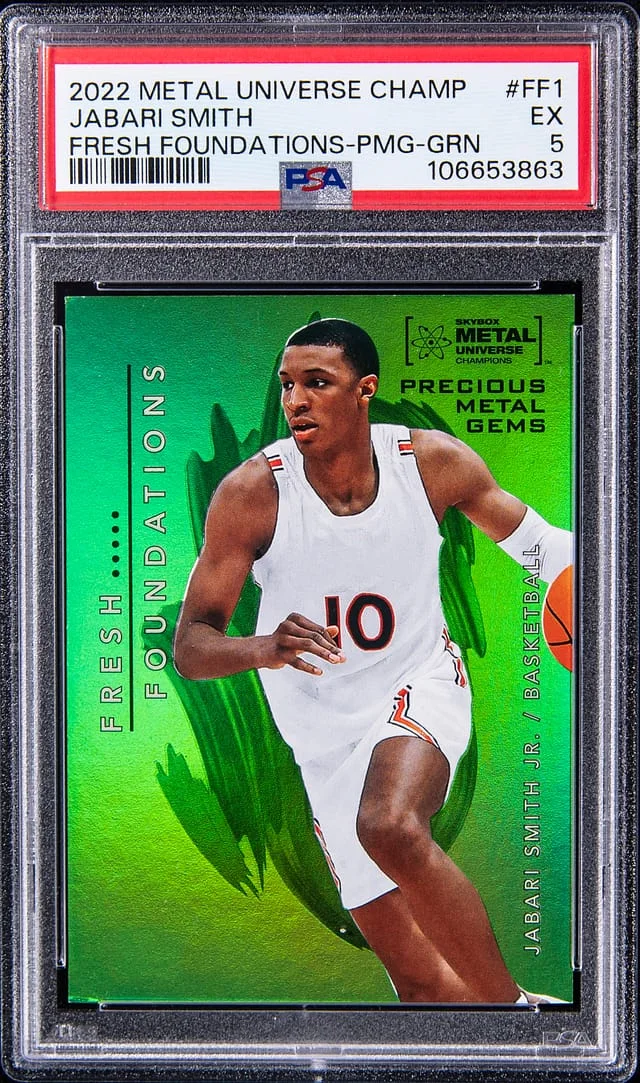 2022-23 SkyBox Metal Universe Champions Jabari Smith Jr. Fresh Foundations Precious Metal Gems (PMG) Green #FF1 card image