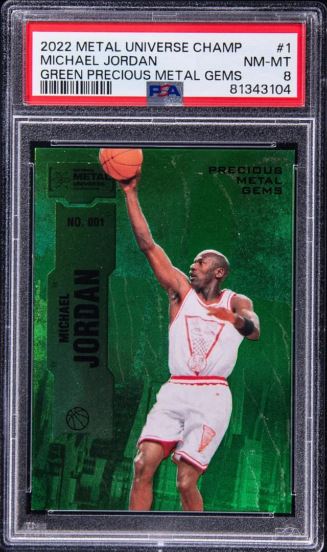 2022-23 SkyBox Metal Universe Champions Michael Jordan Precious Metal Gems (PMG) Green #001 card image