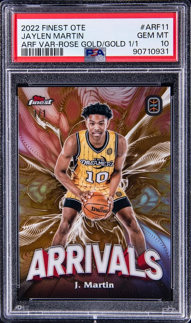 2022-23 Topps Finest Jaylen Martin Overtime Elite Finest Arrivals Fusion Variation Rose Gold/Gold #ARF-11 card image