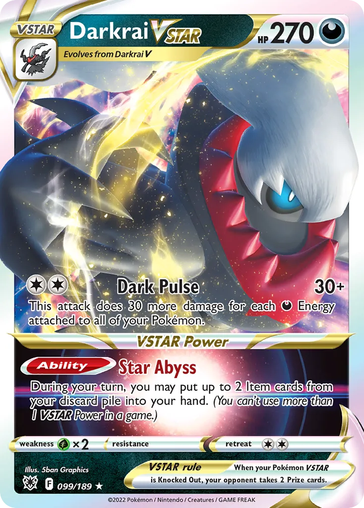 2022 Astral Radiance Darkrai VSTAR #099/189 Rare Holo VSTAR card image