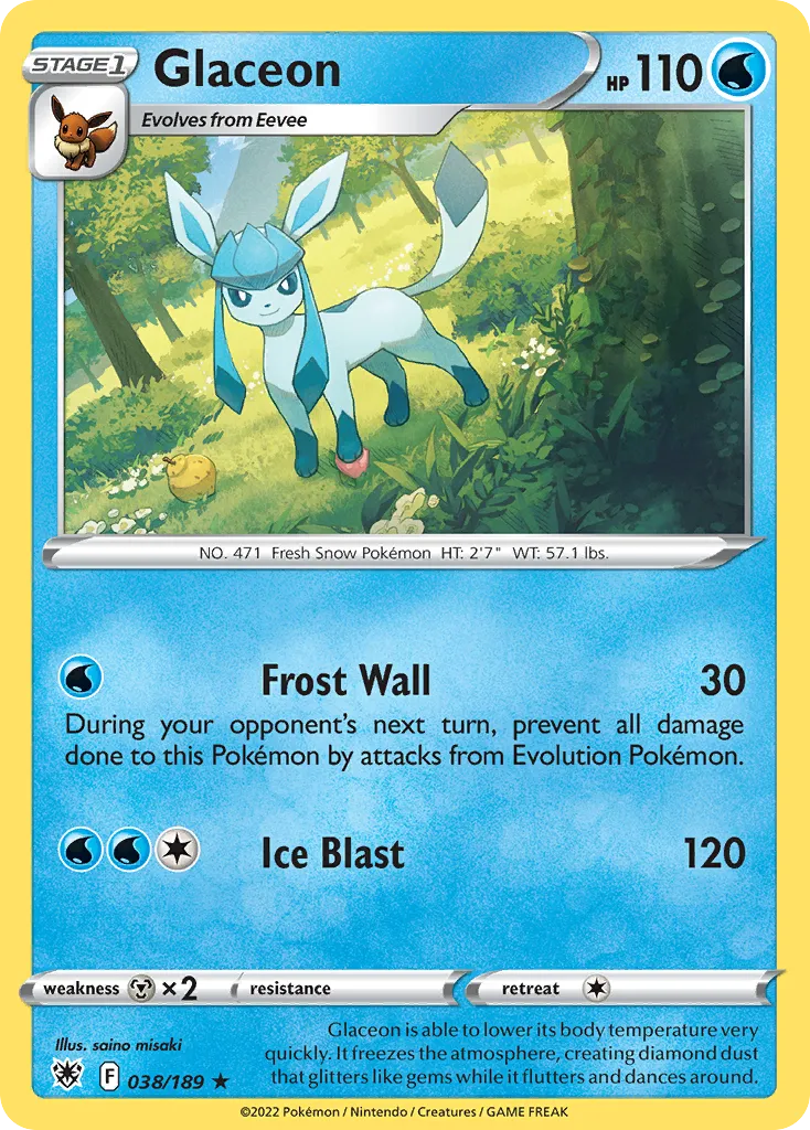 2022 Astral Radiance Glaceon Rare #038/189 Rare card image