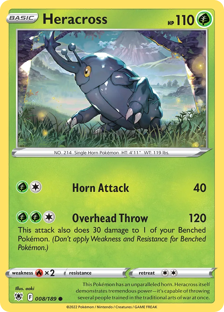 2022 Astral Radiance Heracross Common #008/189 Common card image