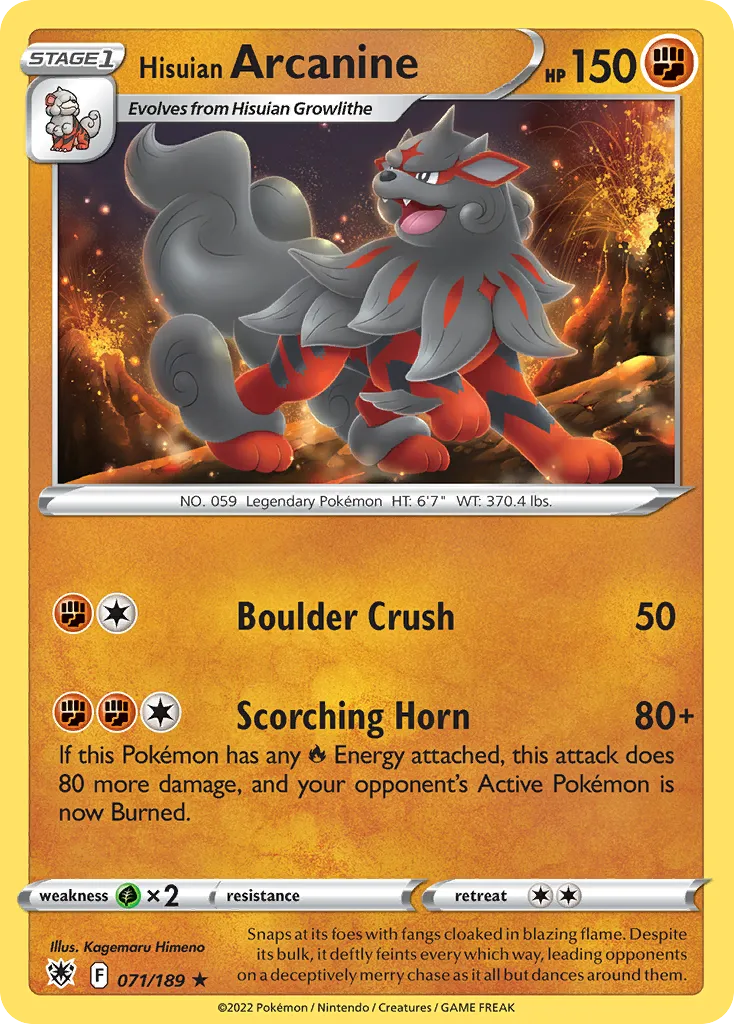 2022 Astral Radiance Hisuian Arcanine Rare #071/189 Rare card image