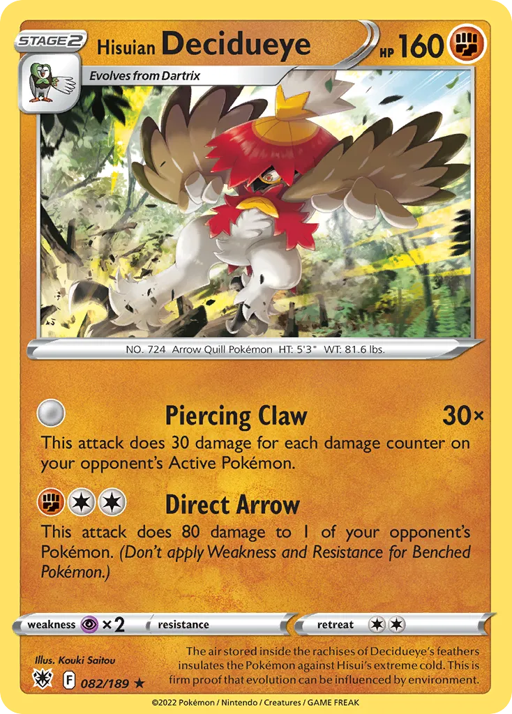 2022 Astral Radiance Hisuian Decidueye #082/189 Rare Holo card image