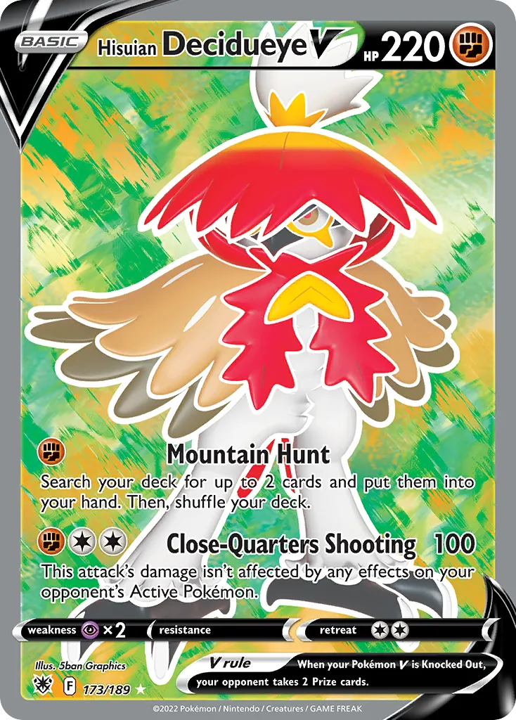 2022 Astral Radiance Hisuian Decidueye V #083/189 Rare Holo V card image