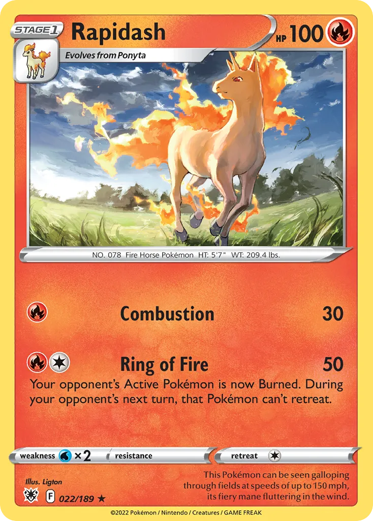 2022 Astral Radiance Rapidash Rare #022/189 Rare card image