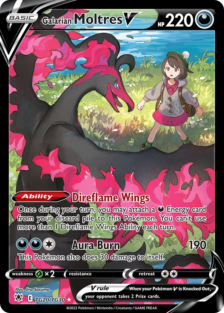 2022 Astral Radiance Trainer Gallery Galarian Moltres V Rare Holo V #TG20 Rare Holo V card image