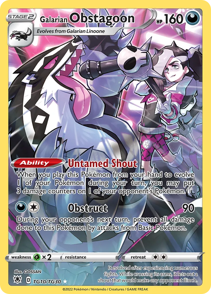 2022 Astral Radiance Trainer Gallery Galarian Obstagoon Trainer Gallery Rare Holo #TG10 Trainer Gallery Rare Holo card image