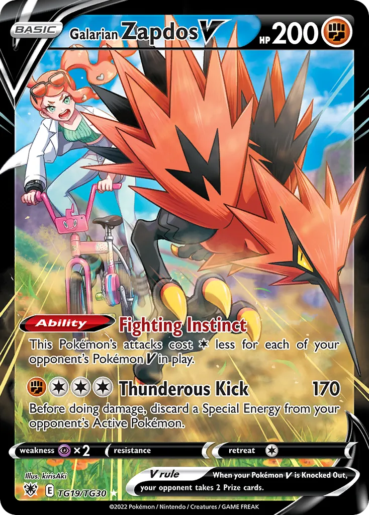 2022 Astral Radiance Trainer Gallery Galarian Zapdos V Rare Holo V #TG19 Rare Holo V card image