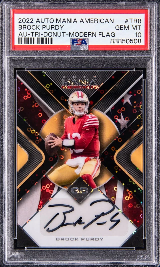2022 Auto Mania American Autograph Tri Donut Modern Flag Brock Purdy #AMA-TR8 card image