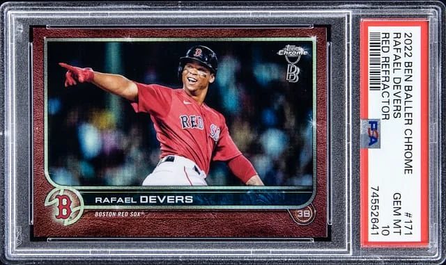 2022 Ben Baller Topps Chrome Red Refractor Rafael Devers #171 card image