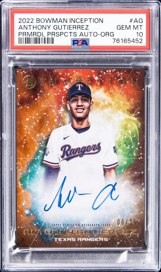 2022 Bowman Anthony Gutierrez Inception Primordial Prospects Autographs Blue Foil #AG card image