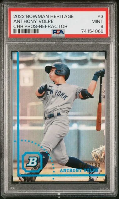 2022 Bowman Anthony Volpe Heritage Chrome Prospects Refractor #3 card image