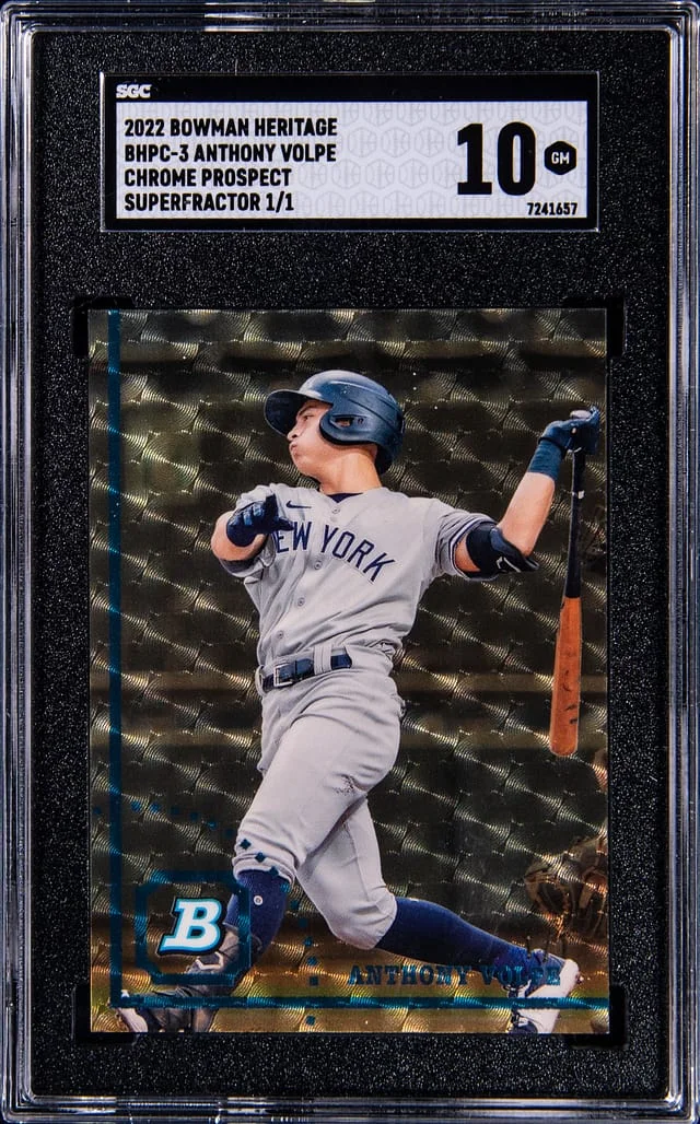 2022 Bowman Anthony Volpe Heritage Chrome Prospect SuperFractor #BHPC-3 card image