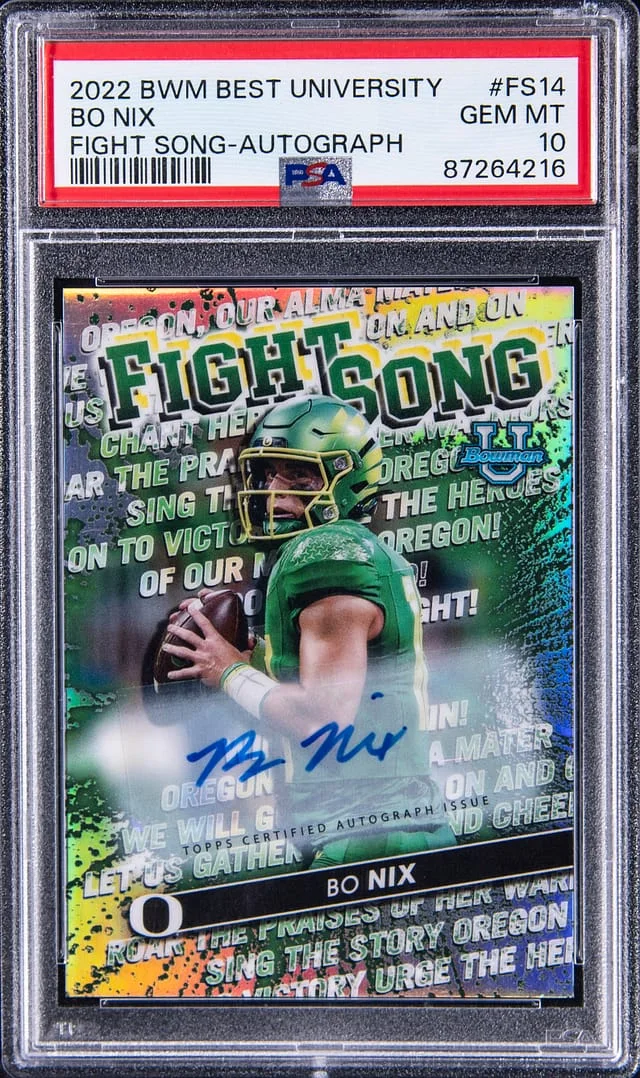 2022 Bowman Best Bo Nix University Fight Song Autograph #FS14 card image