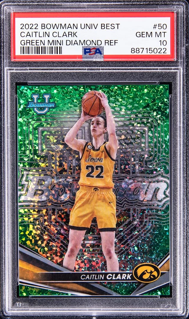 2022 Bowman Best Caitlin Clark Green Mini Diamond Refractor #50 card image