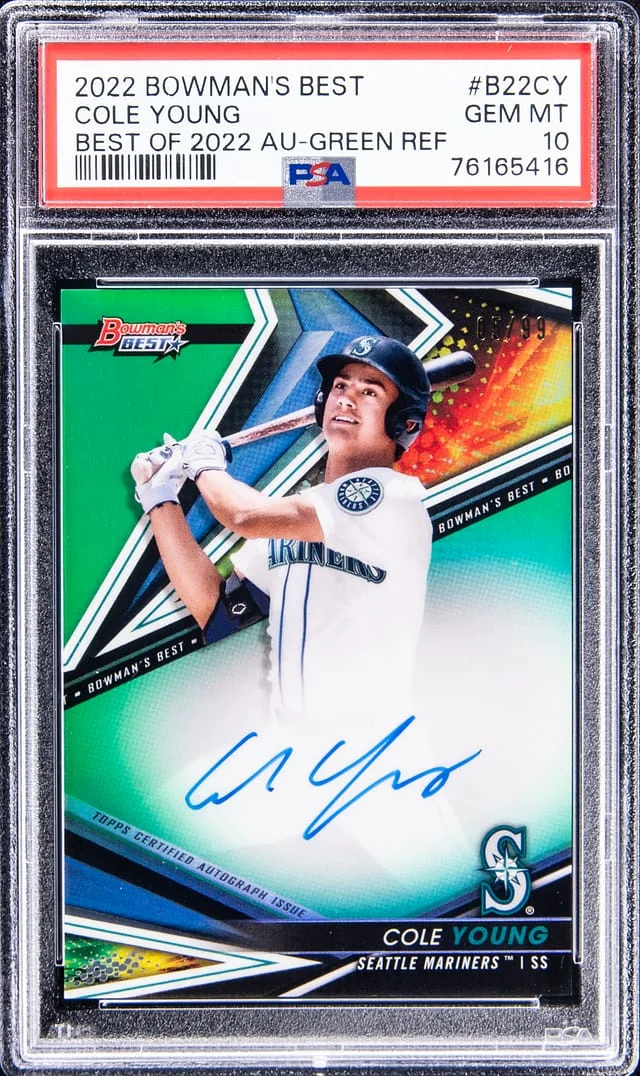 2022 Bowman Best Cole Young Of 2022 Autograph Green Refractor #B22CY card image