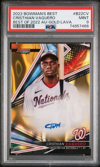 2022 Bowman Best Cristhian Vaquero Of 2022 Autographs Gold Lava Refractor #B22-CV card image
