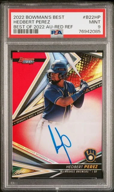 2022 Bowman Best Hedbert Perez Of 2022 Autographs Red Refractor #B22-HP card image
