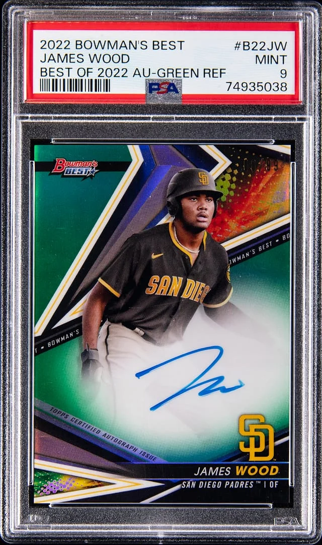 2022 Bowman Best James Wood Best Of 2022 Autographs Green Refractor #B22-JW card image