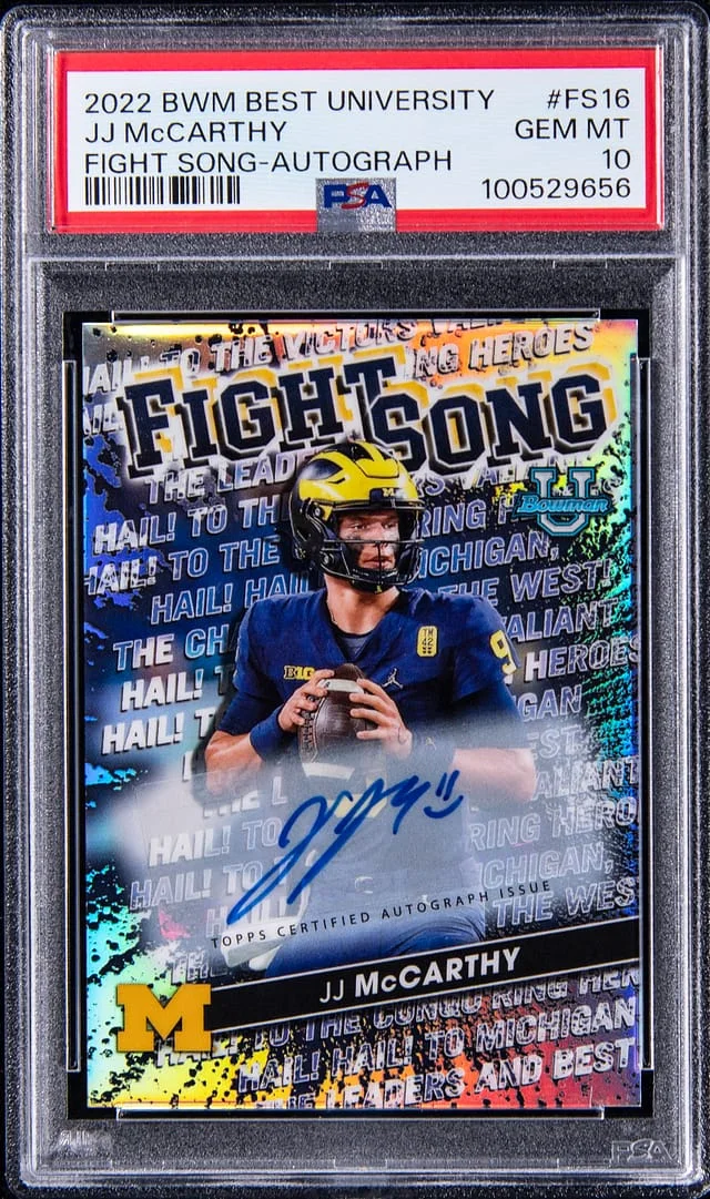 2022 Bowman Best JJ McCarthy University Fight Song Autograph #FS-16 card image