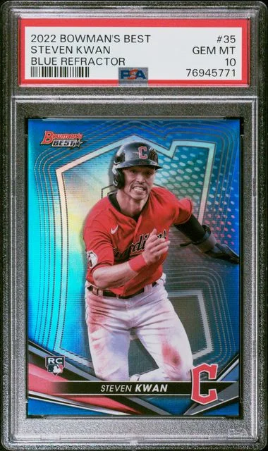2022 Bowman Best Steven Kwan Blue Refractor #35 card image