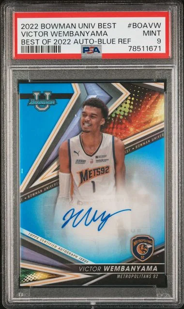 2022 Bowman Best Victor Wembanyama Of 2022 Autographs Blue Refractor #BOA-VW card image