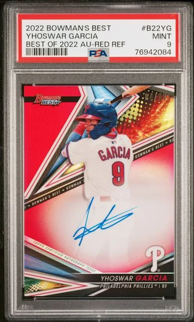 2022 Bowman Best Yhoswar Garcia Of 2022 Autographs Red Refractor #B2-YG card image