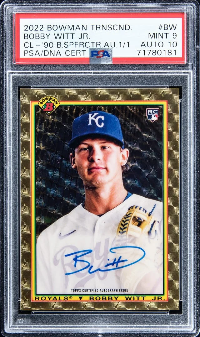 2022 Bowman Bobby Witt Jr. Transcendent 1990 Bowman Superfractor Autographs #90SA-BW card image