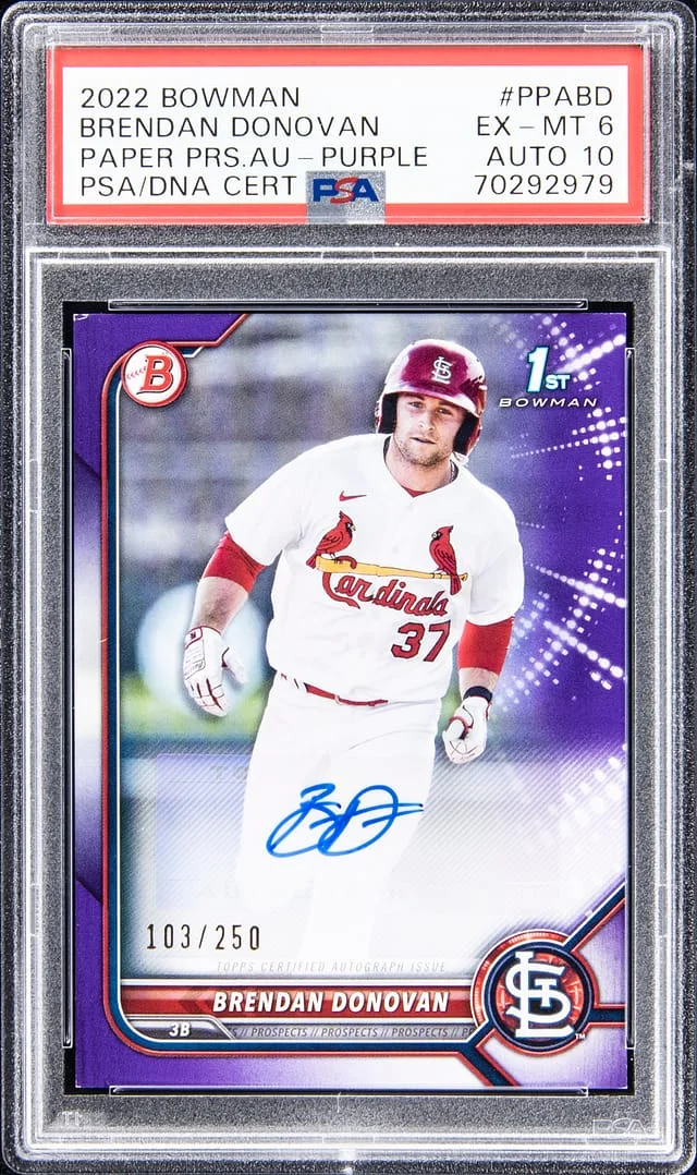 2022 Bowman Brendan Donovan Paper Prospects Autograph Purple #PPABD card image