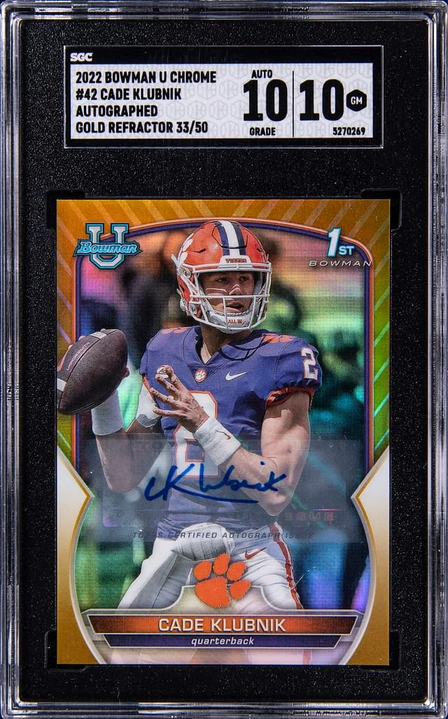 2022 Bowman Cade Klubnik U Chrome Autographed Gold Refractor #42 card image