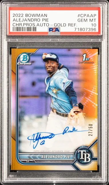 2022 Bowman Chrome Alejandro Pie Prospect Autographs Gold Refractor #CPAAP card image