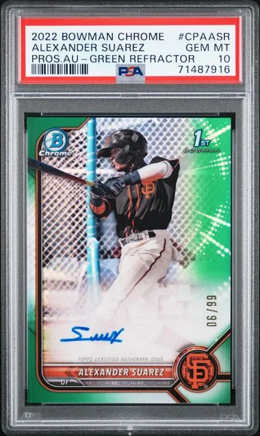 2022 Bowman Chrome Alexander Suarez Prospect Autograph Green Refractor #CPA-ASR card image