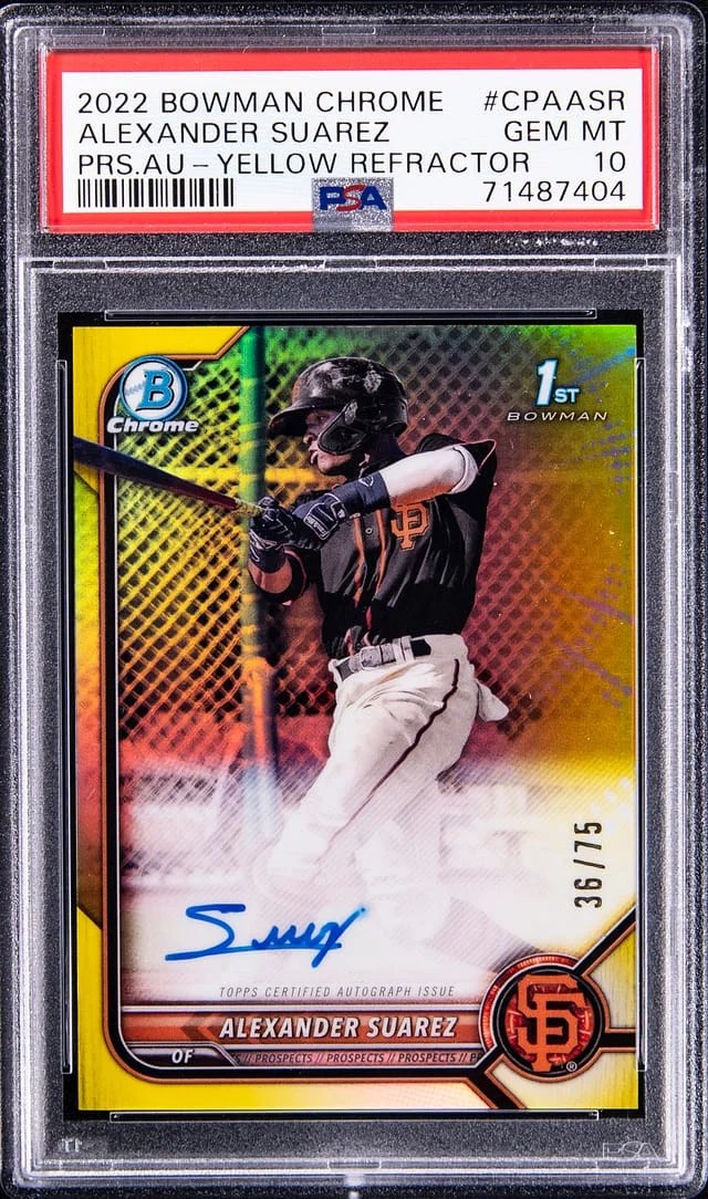 2022 Bowman Chrome Alexander Suarez Prospect Autographs - Gold Refractor #CPAASR card image
