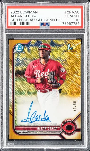 2022 Bowman Chrome Allan Cerda Prospect Autographs Gold Shimmer Refractor #CPAAC card image