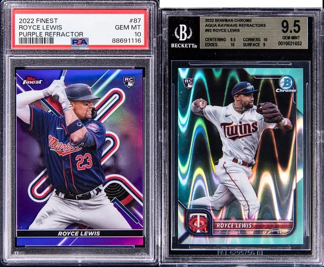 2022 Bowman Chrome Aqua Wave Refractor/Topps Finest Purple Refractor Royce Lewis Collection (2) #no-number card image