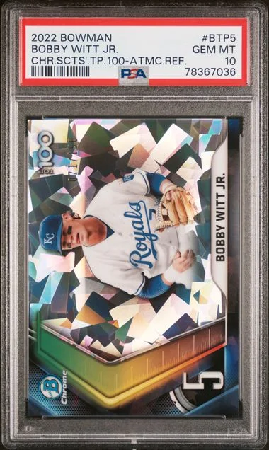 2022 Bowman Chrome Atomic Refractor Btp5 Bobby Witt Jr. Scouts' Top #100 card image