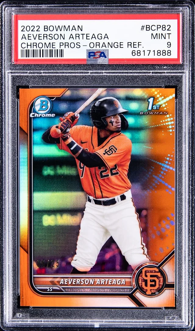 2022 Bowman Chrome Averson Arteaga Prospect Orange Refractor #BCP82 card image