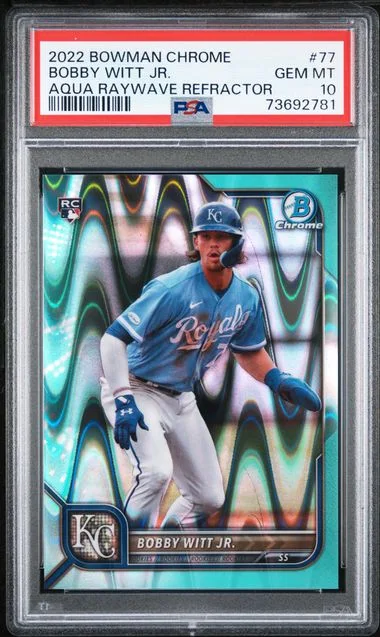 2022 Bowman Chrome Bobby Witt Jr. Aqua Raywave Refractor #77 card image