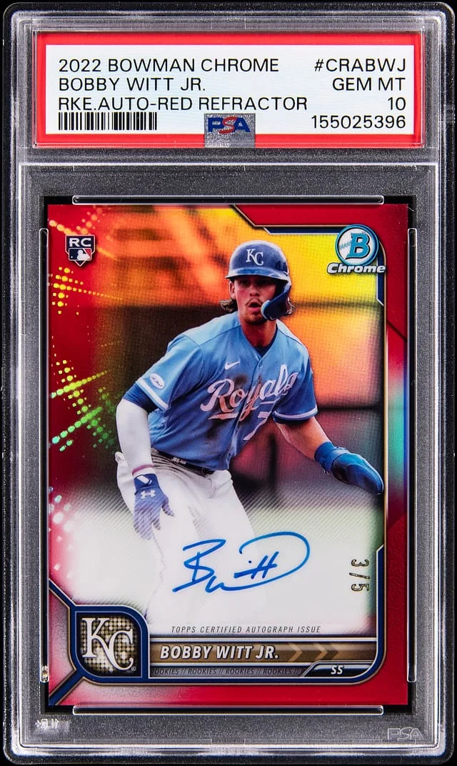 2022 Bowman Chrome Bobby Witt Jr. Autographs Red Refractor #CRA-BWJ card image