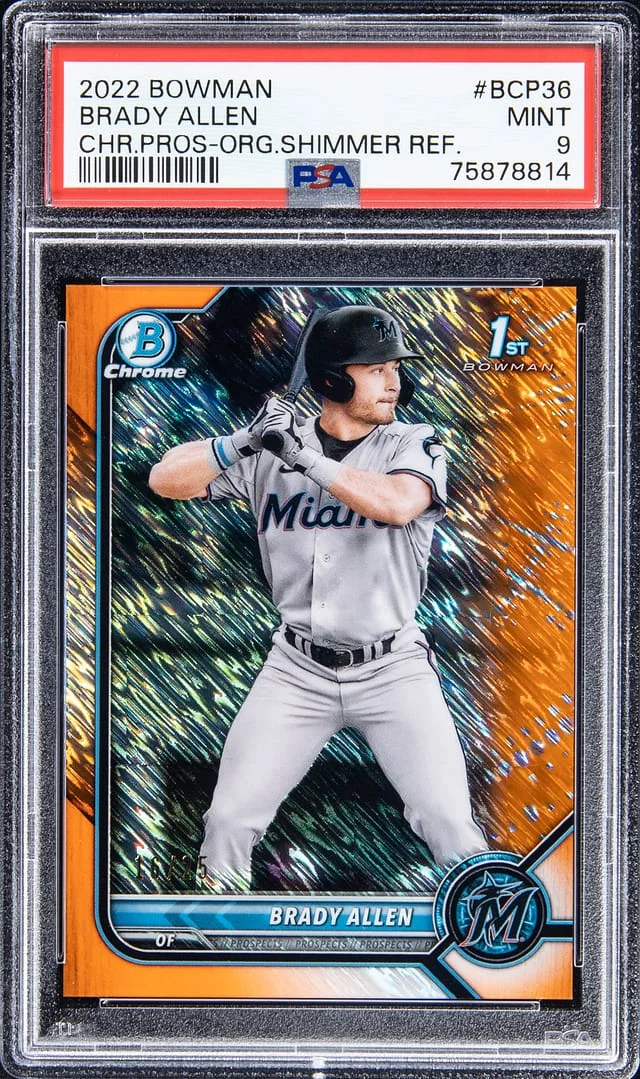 2022 Bowman Chrome Brady Allen Orange Shimmer Refractor #BCP36 card image