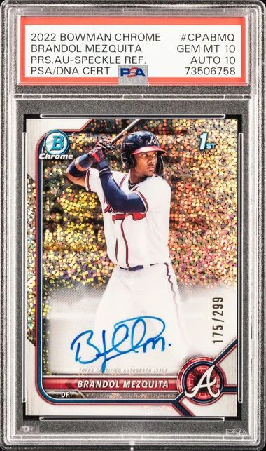 2022 Bowman Chrome Brandol Mezquita Prospect Autographs Speckle Refractor #CPABMQ card image