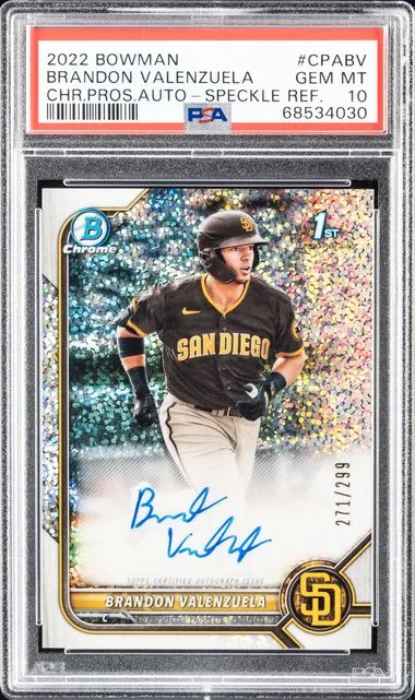 2022 Bowman Chrome Brandon Valenzuela Prospect Autographs Speckle Refractor #CPABV card image
