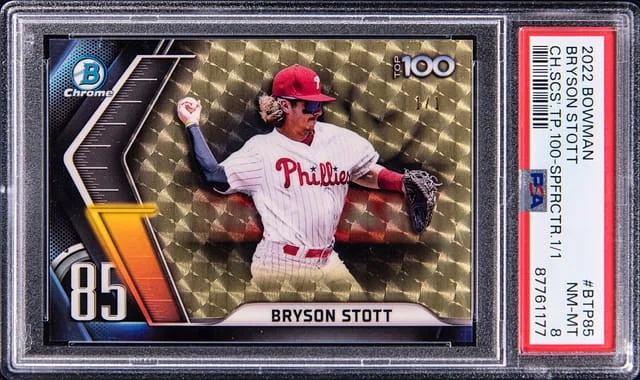 2022 Bowman Chrome Bryson Stott Scouts' Top 11 Superfractor #BTP-85 card image