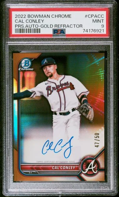 2022 Bowman Chrome Cal Conley Prospect Autographs Gold Refractor #CPA-CC card image