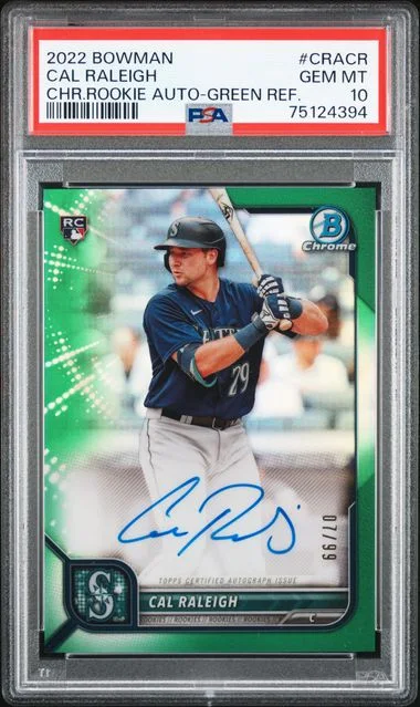 2022 Bowman Chrome Cal Raleigh Autographs Green Refractor #CRA-CR card image
