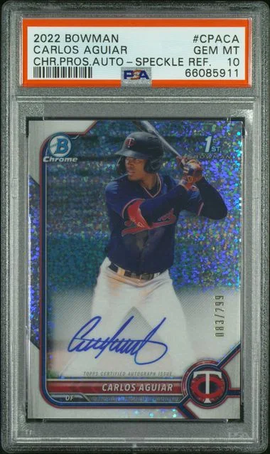 2022 Bowman Chrome Carlos Aguiar Prospect Autographs Speckle Refractor #CPA-CA card image